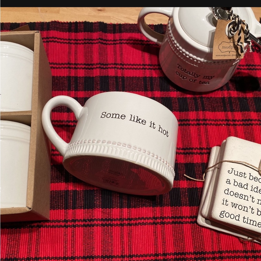 Cute Gift Mudpie Set Of S&P Shakers, Tea Pot & Cup, Coasters